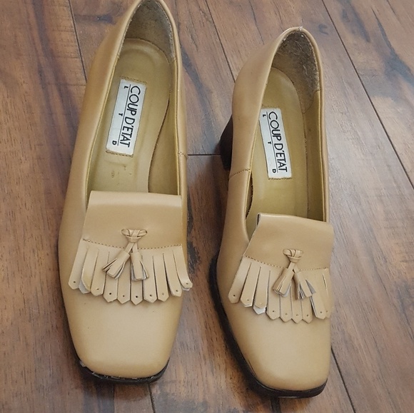 Coup D'etat Ltd Tan Leather Loafer Block Heels - Picture 3 of 7